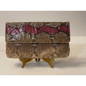 Margolin Fifth Ave NY Genuine Snake Skin Clutch Bag Magenta Tan Vintage